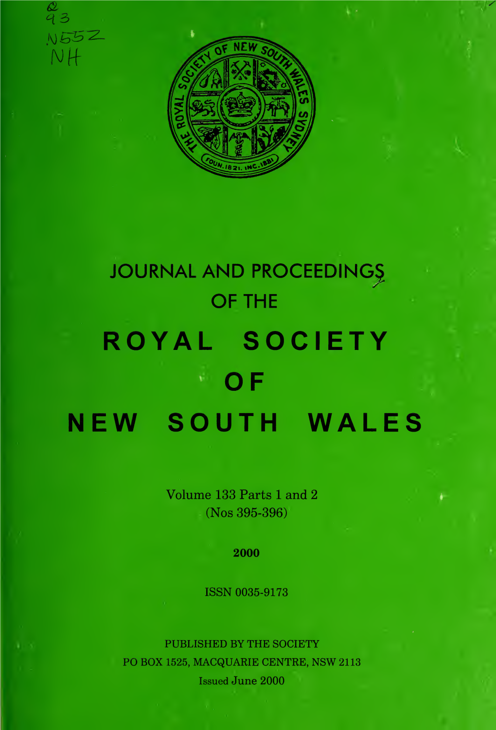 Journal and Proceedings of the Royal Society of New South Wales