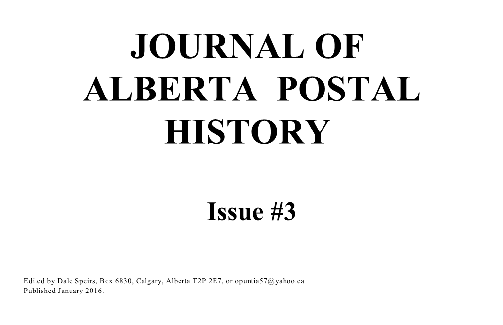 JOURNAL of ALBERTA POSTAL HISTORY Issue #3