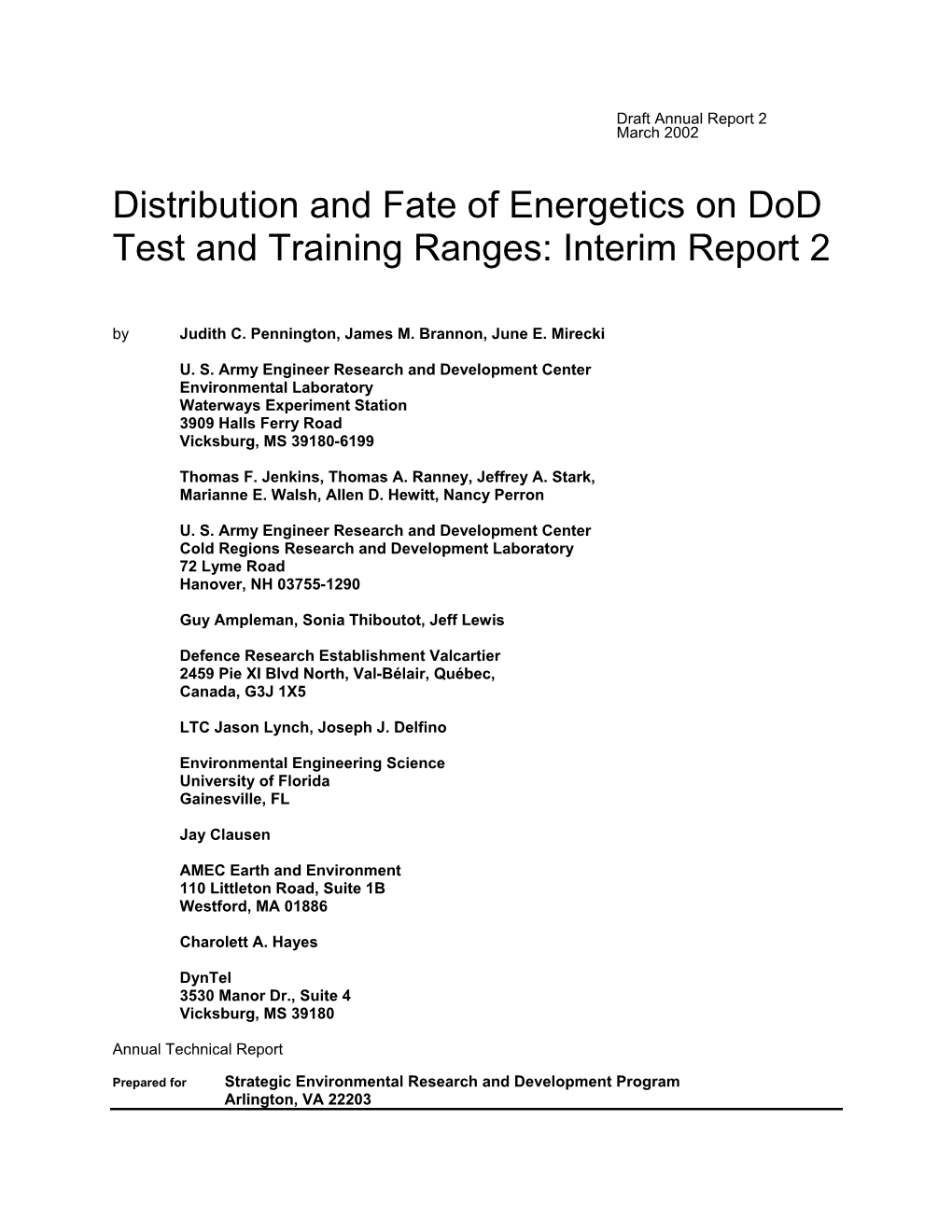 Distribution and Fate of Energetics on Dod Test and Training Ranges: Interim Report 2