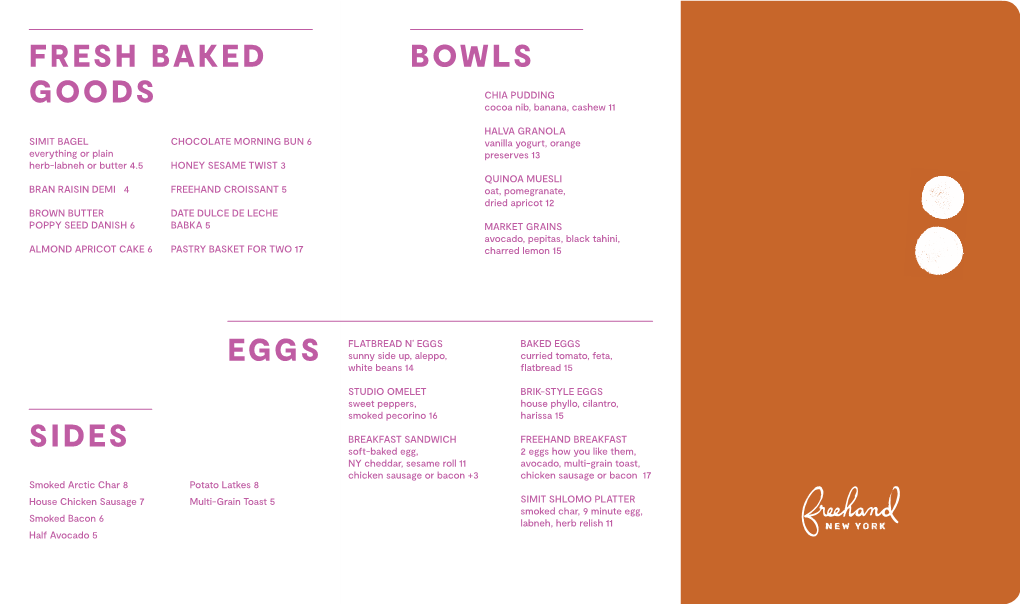 Sides Bowls Eggs Fresh Baked Goods