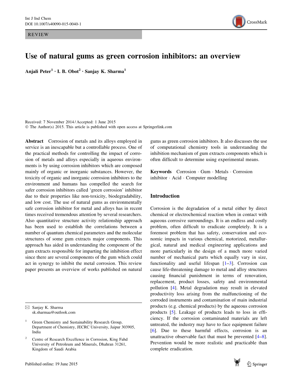 Use of Natural Gums As Green Corrosion Inhibitors: an Overview