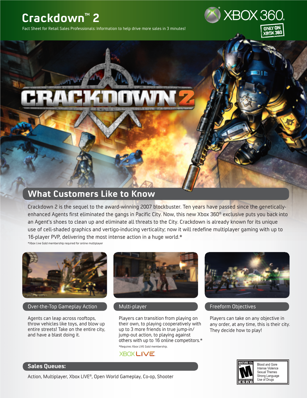 Crackdown™ 2 Fact Sheet for Retail Sales Professionals: Information to Help Drive More Sales in 3 Minutes!