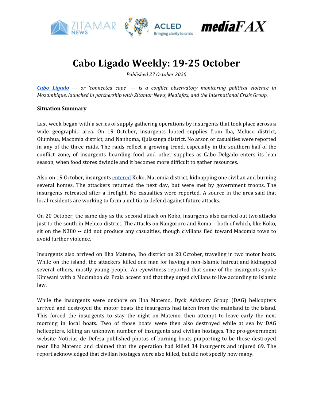 Cabo Ligado Weekly: 19-25 October Published 27 October 2020