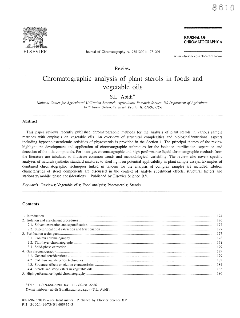 Chromatographic Analysis of Plant Sterols in Foods and Vegetable Oils S.L