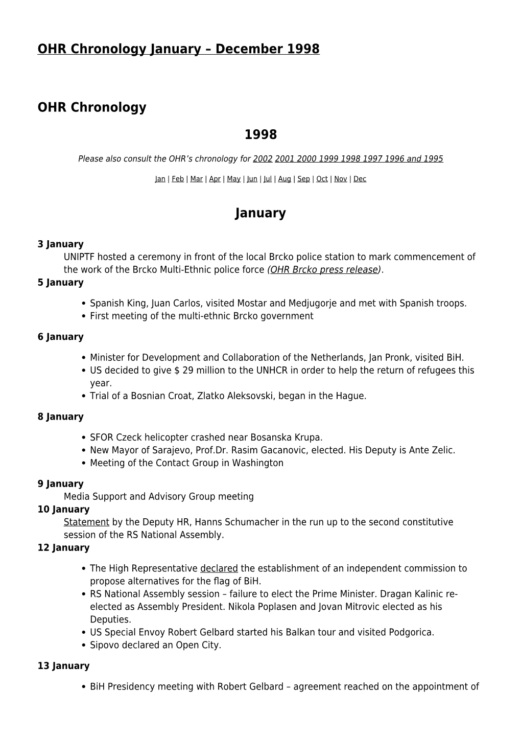 OHR Chronology January &#8211; December 1998