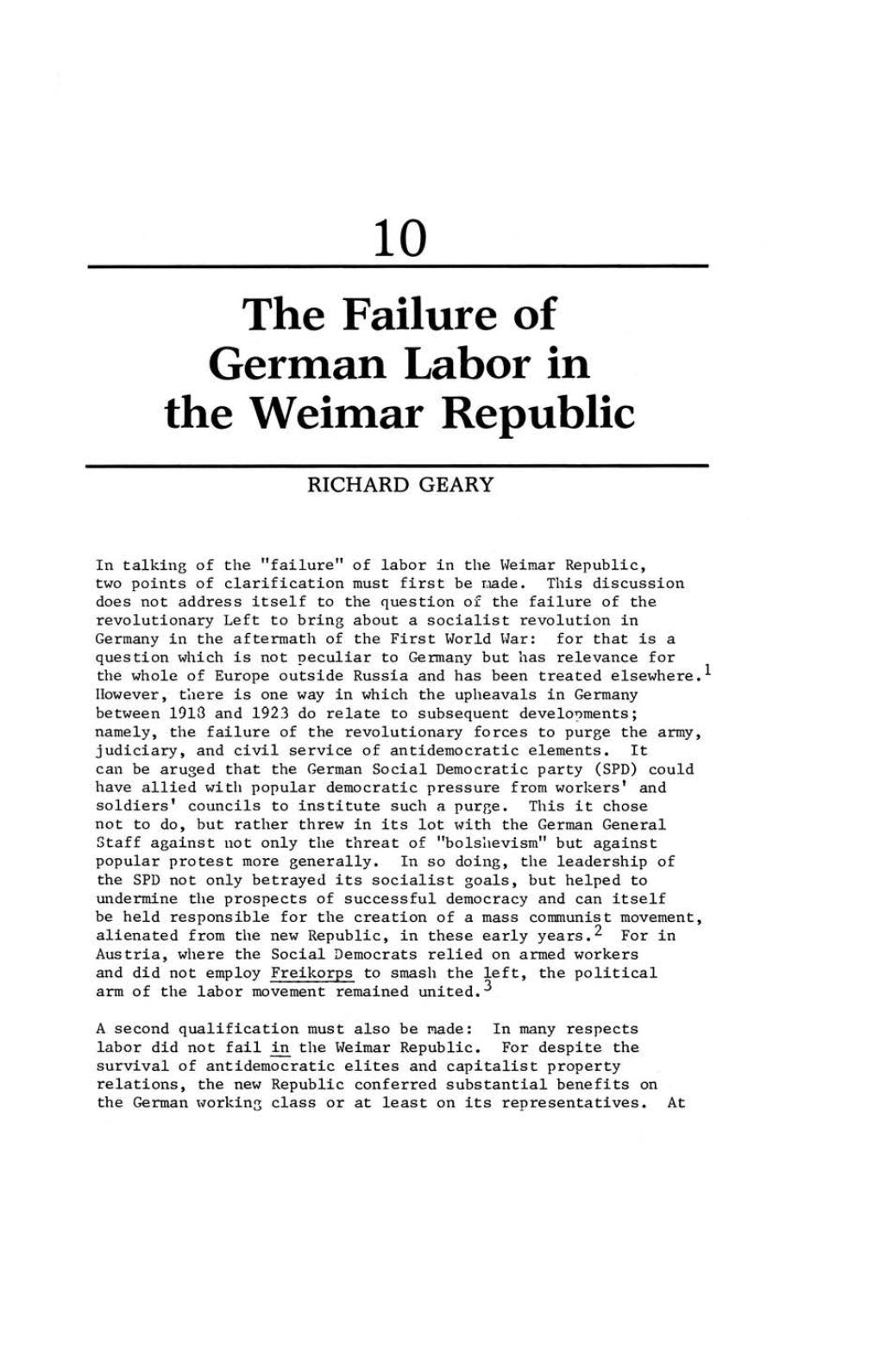 The Failure of German Labor in the Weimar Republic