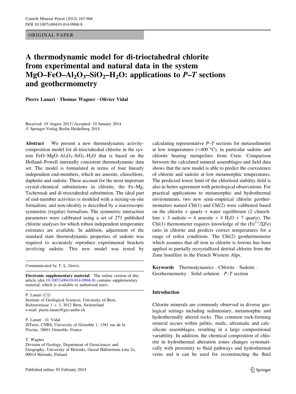 A Thermodynamic Model for Di-Trioctahedral Chlorite From