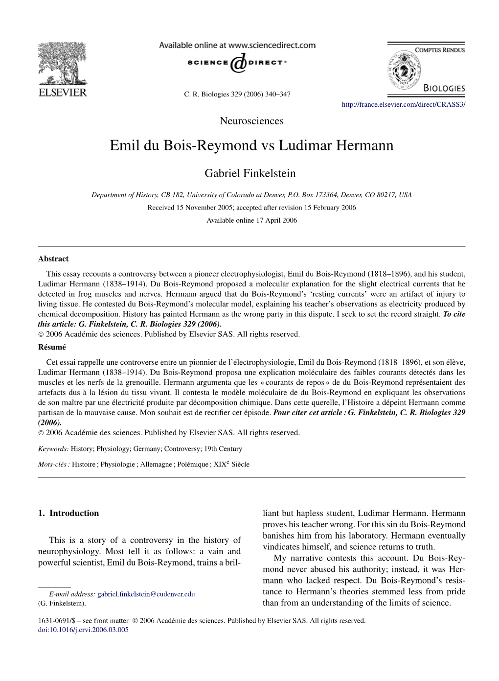 Emil Du Bois-Reymond Vs Ludimar Hermann