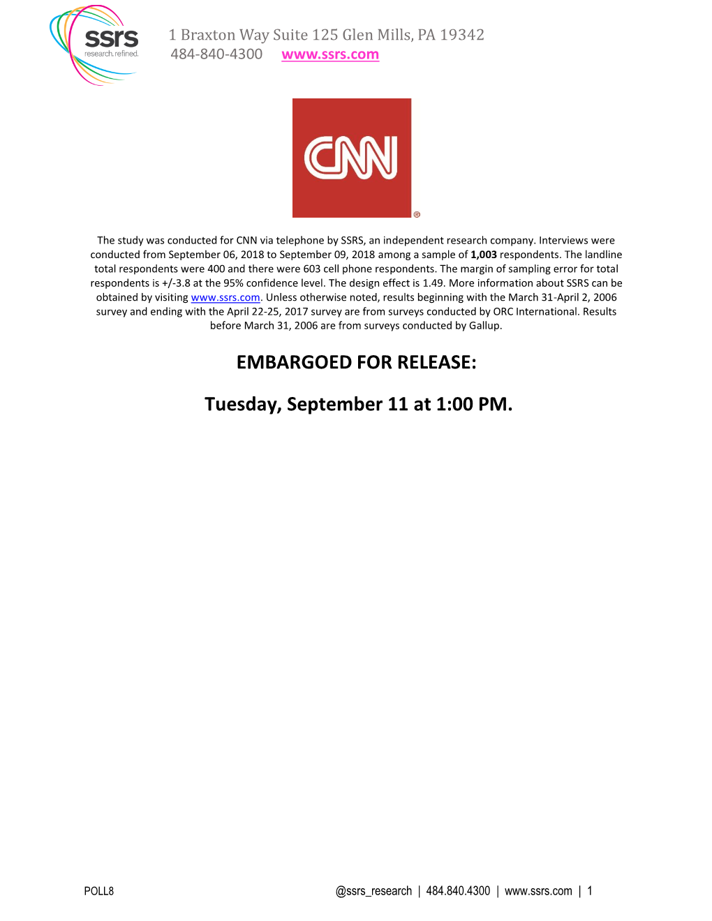 EMBARGOED for RELEASE: Tuesday, September 11 at 1:00