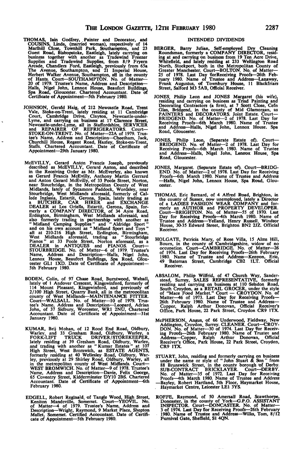 TUB LONDON GAZETTE, 12In FEBRUARY 1980 2287