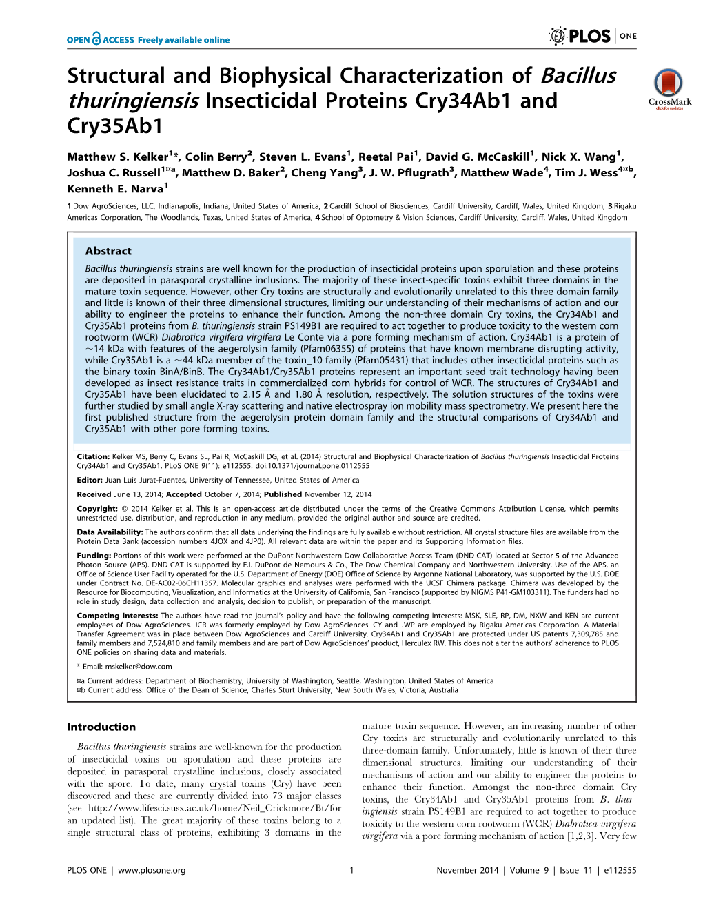 Thuringiensis Insecticidal Proteins Cry34ab1 and Cry35ab1