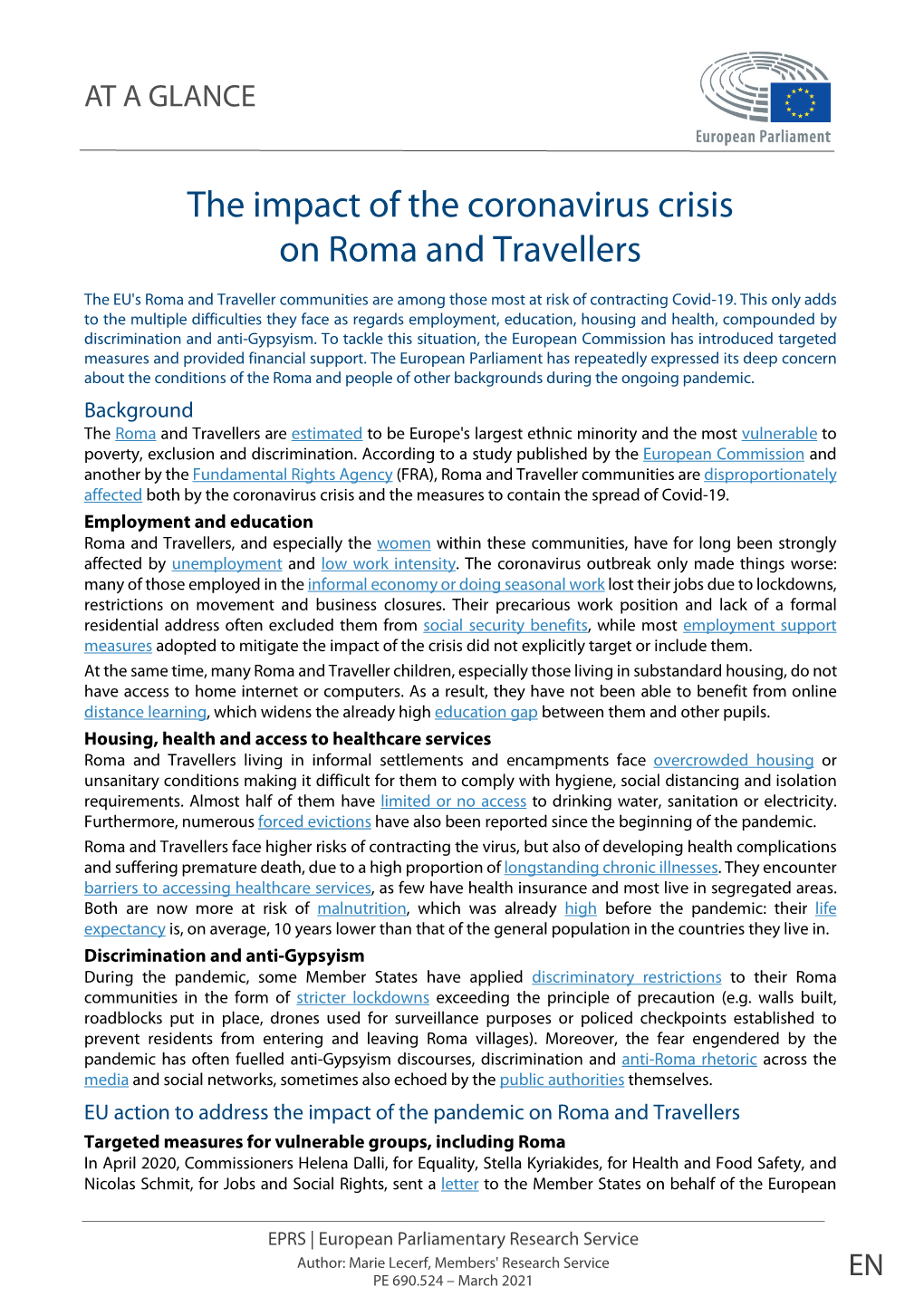The Impact of the Coronavirus Crisis on Roma and Travellers