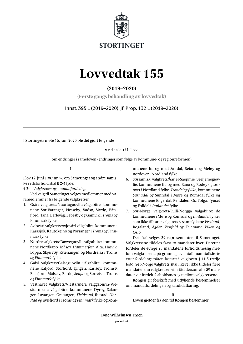 Lovvedtak 155