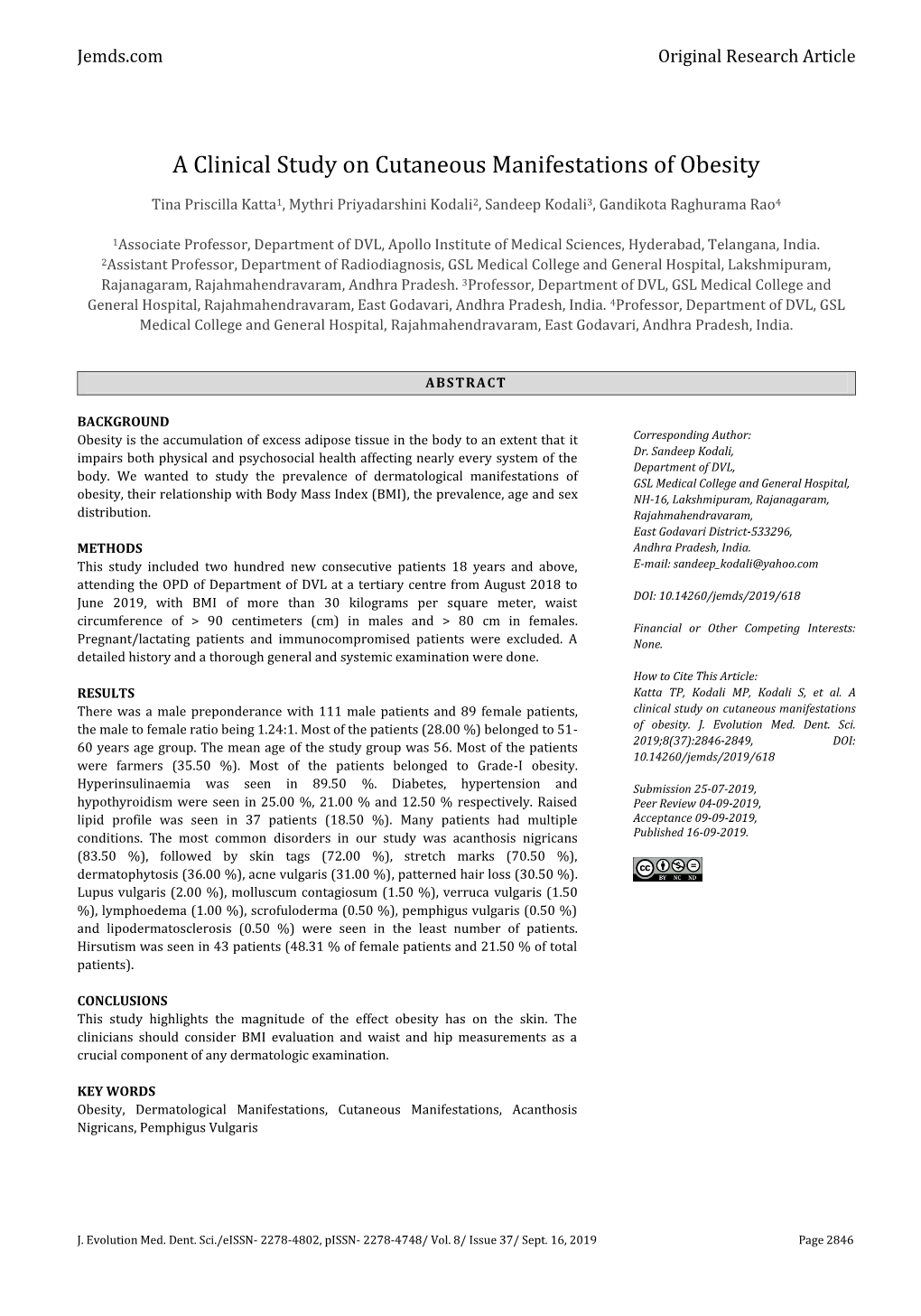 A Clinical Study on Cutaneous Manifestations of Obesity