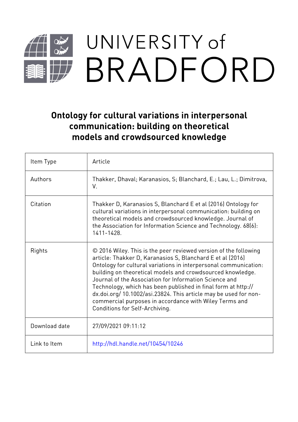 Ontology for Cultural Variations in Interpersonal Communication: Building on Theoretical Models and Crowdsourced Knowledge