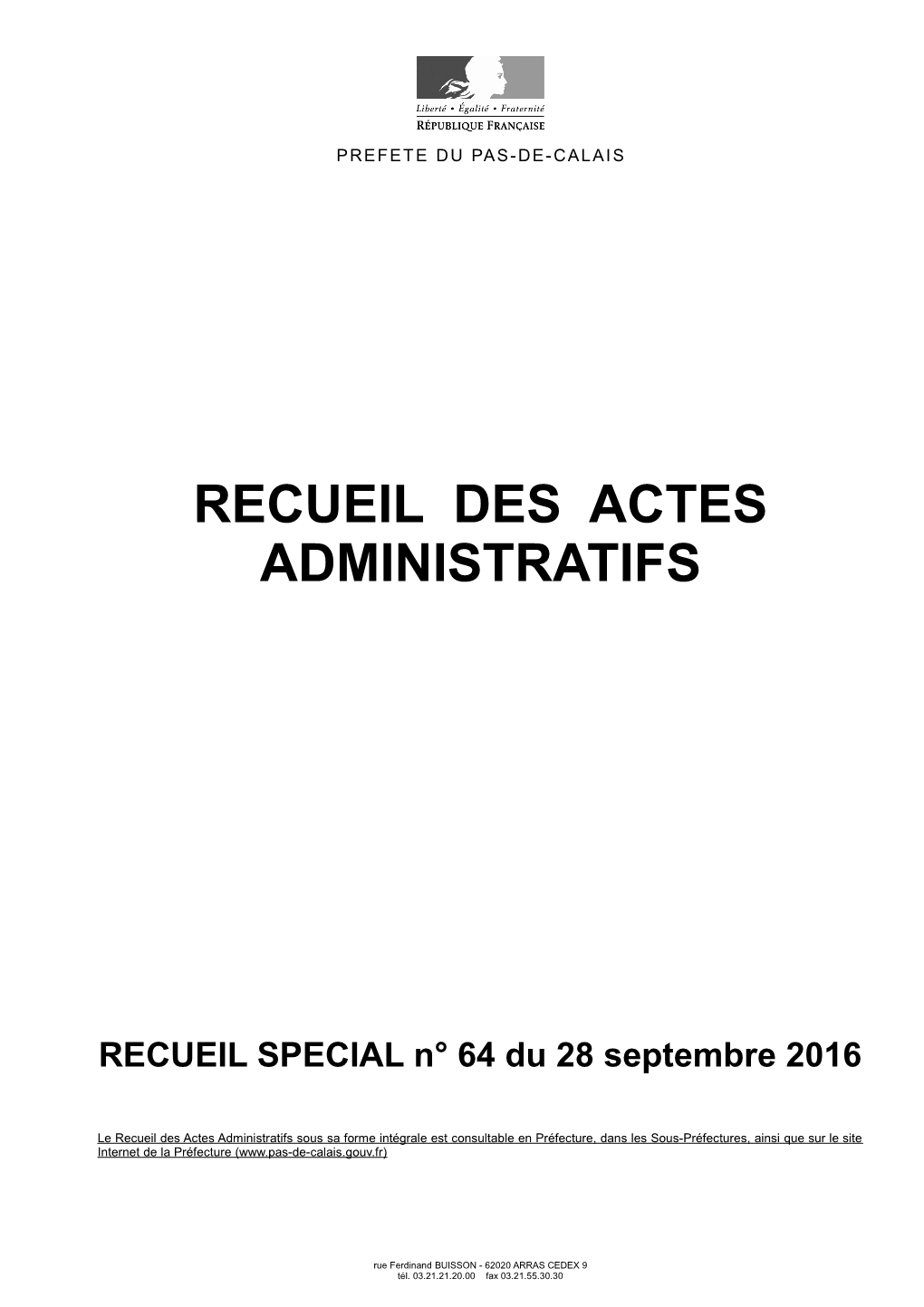 Recueil Spécial N° 64 Du 28 Septembre 2016