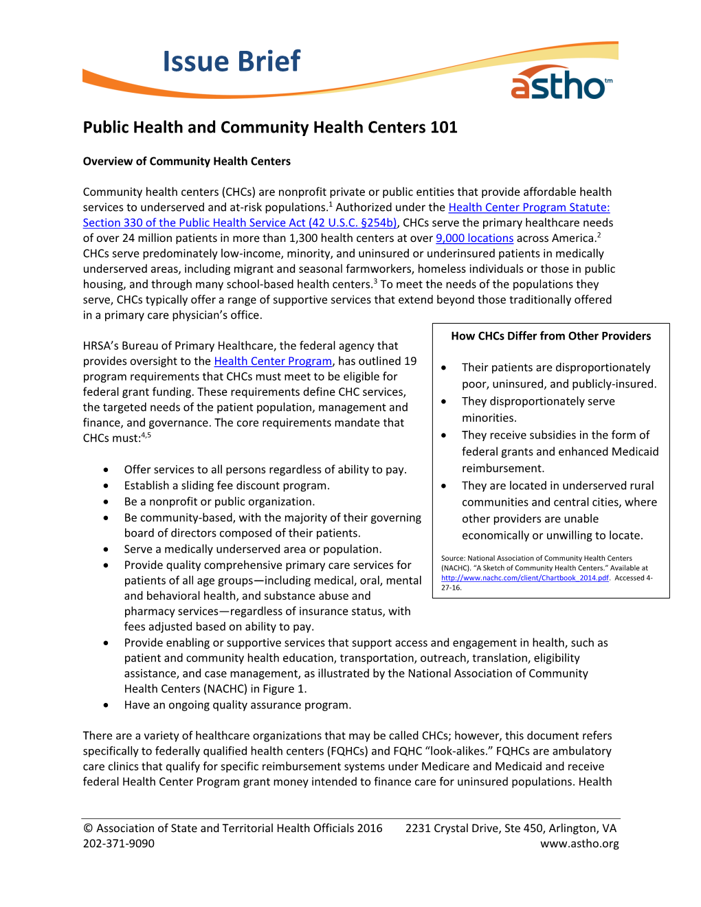 ASTHO Issue Brief on Public Health and Community Health Centers