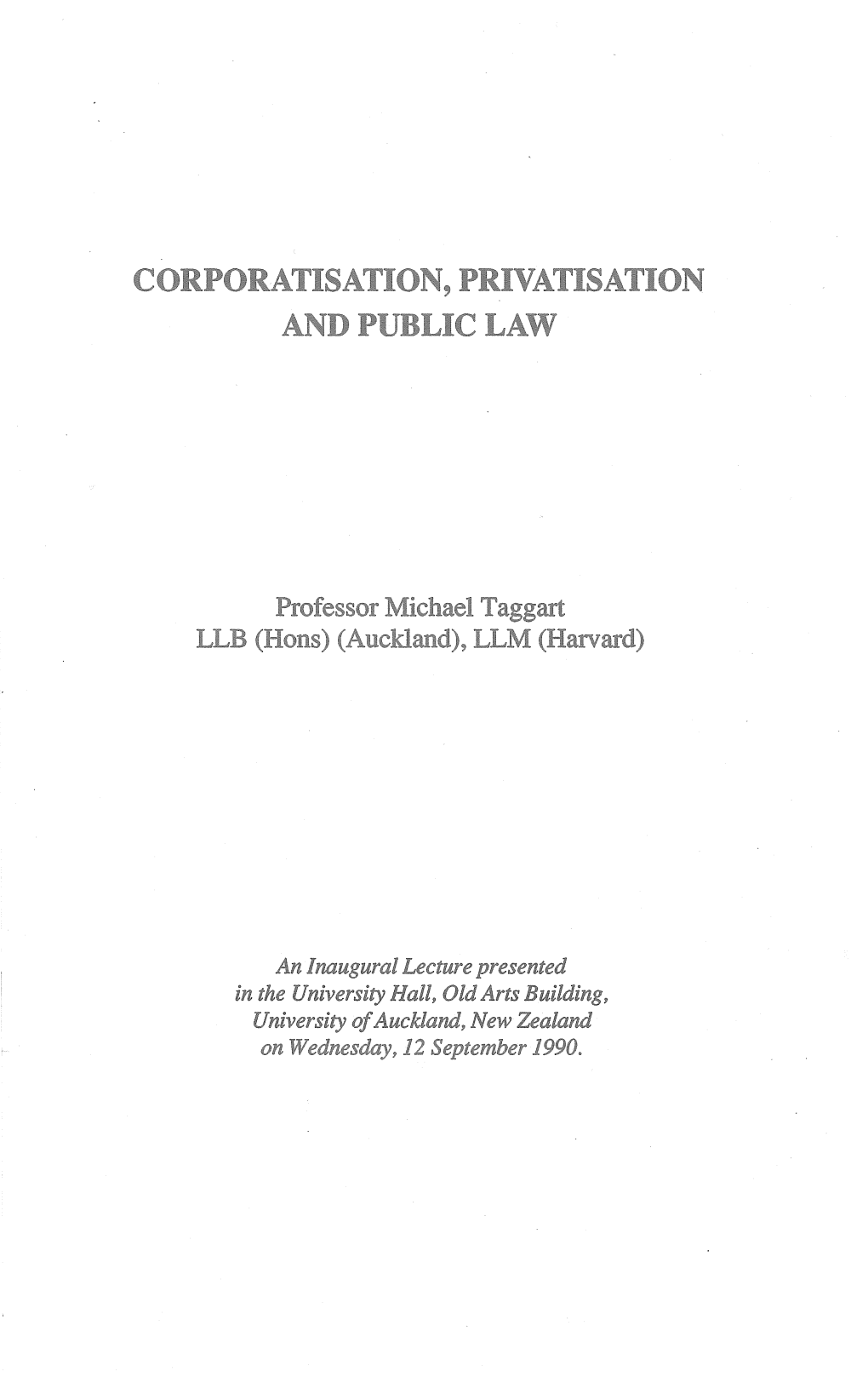 Corporatisation, Privatisation and Public Law