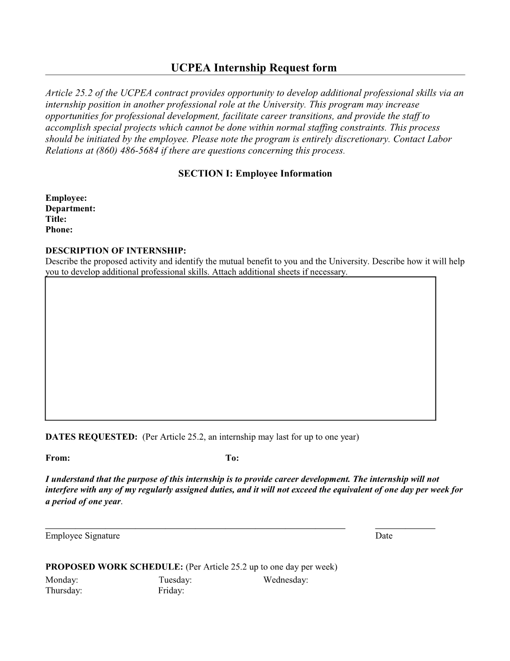 UCPEA Internship Request Form