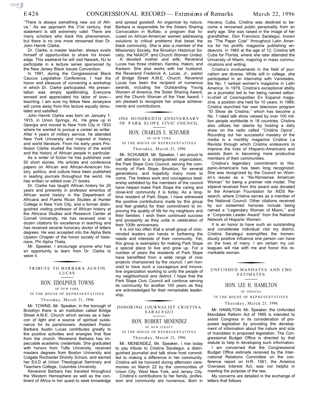 CONGRESSIONAL RECORD— Extensions of Remarks E426 HON