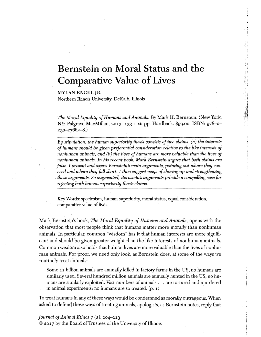 Bernstein on Moral Status and the Comparative Value of Lives