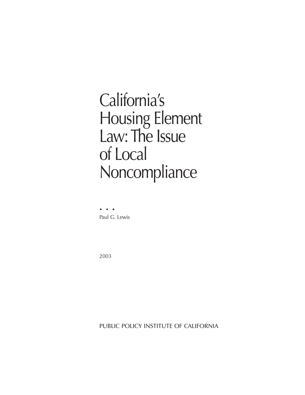 California's Housing Element Law: the Issue of Local Noncompliance