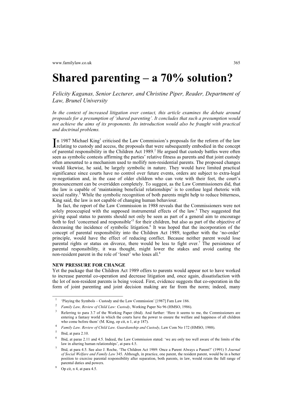 Shared Parenting – a 70% Solution?