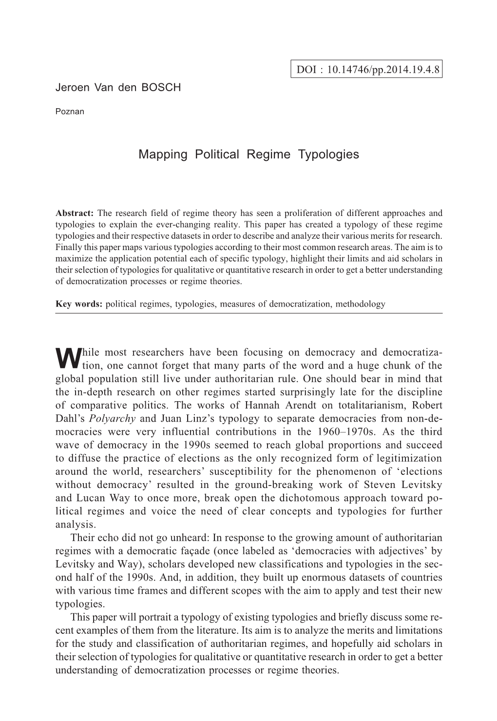 Mapping Political Regime Typologies