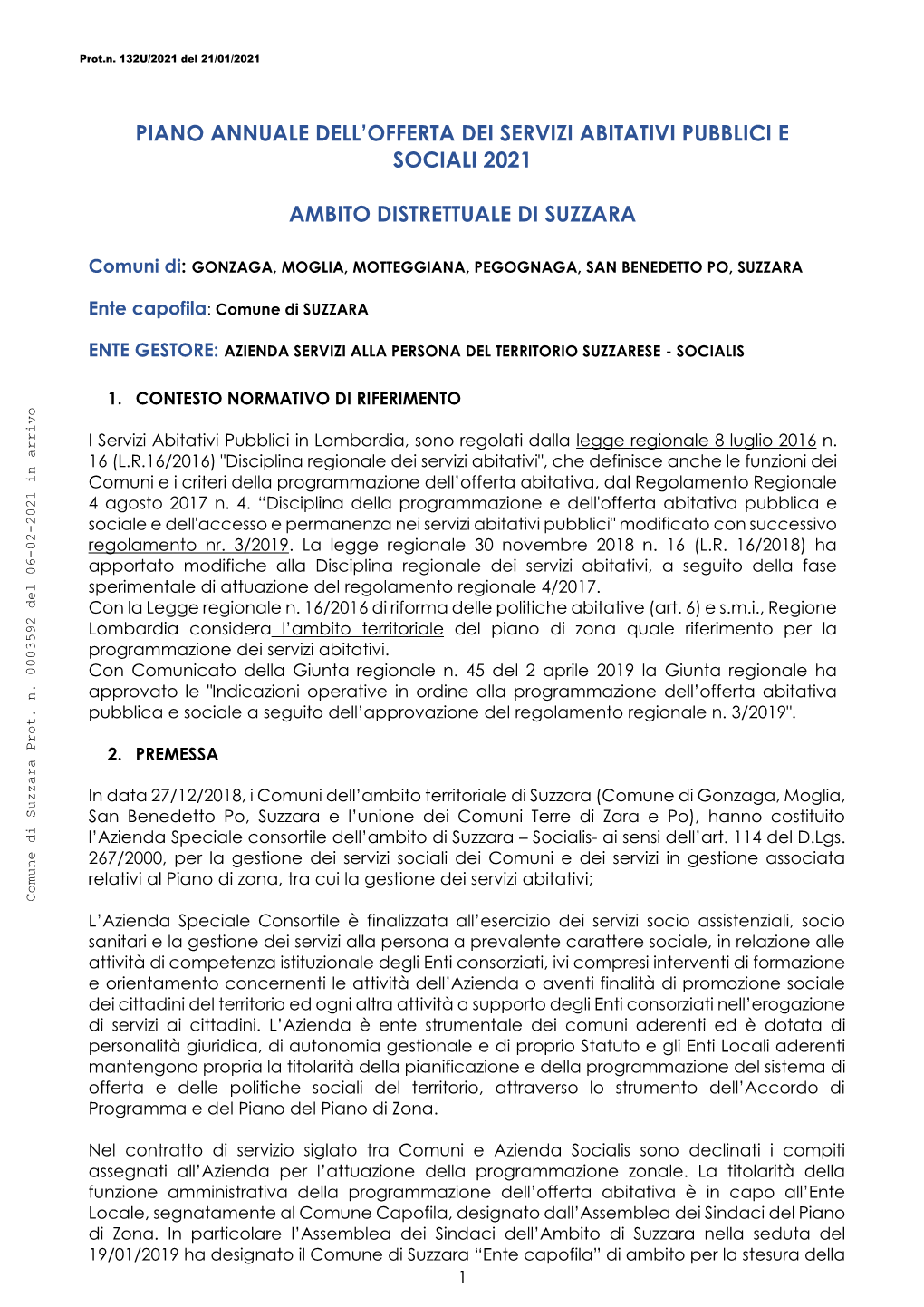 Piano Annuale Dell Offerta Servizi Abitativi 2021