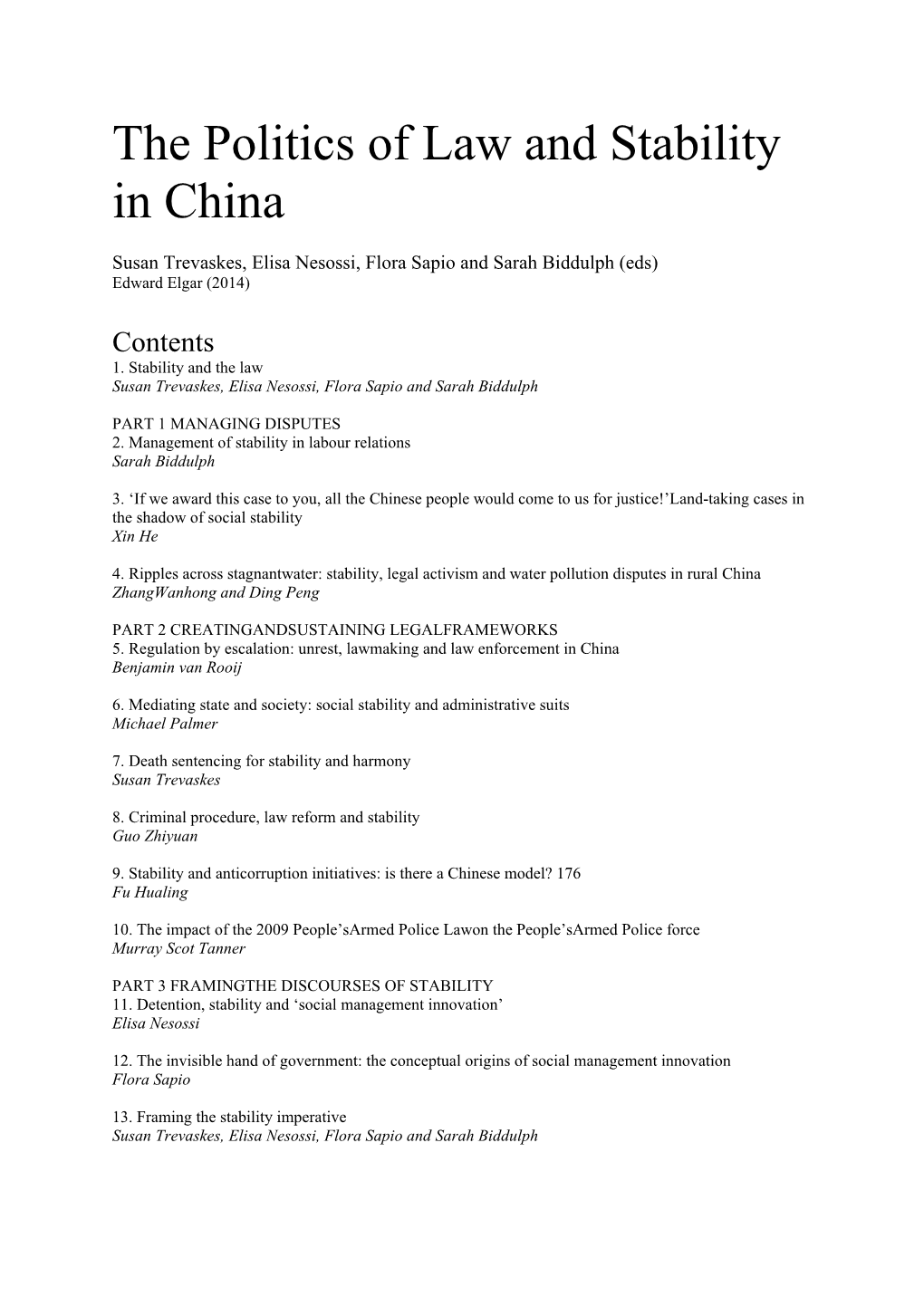 The Politics of Law and Stability in China