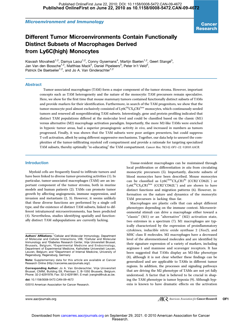 Different Tumor Microenvironments Contain Functionally Distinct Subsets of Macrophages Derived from Ly6c(High) Monocytes