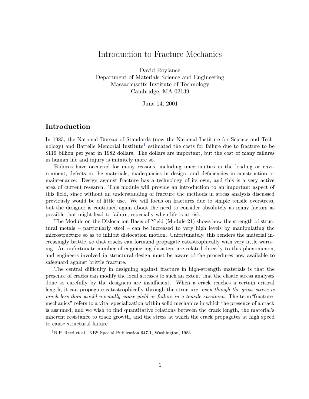 Introduction to Fracture Mechanics