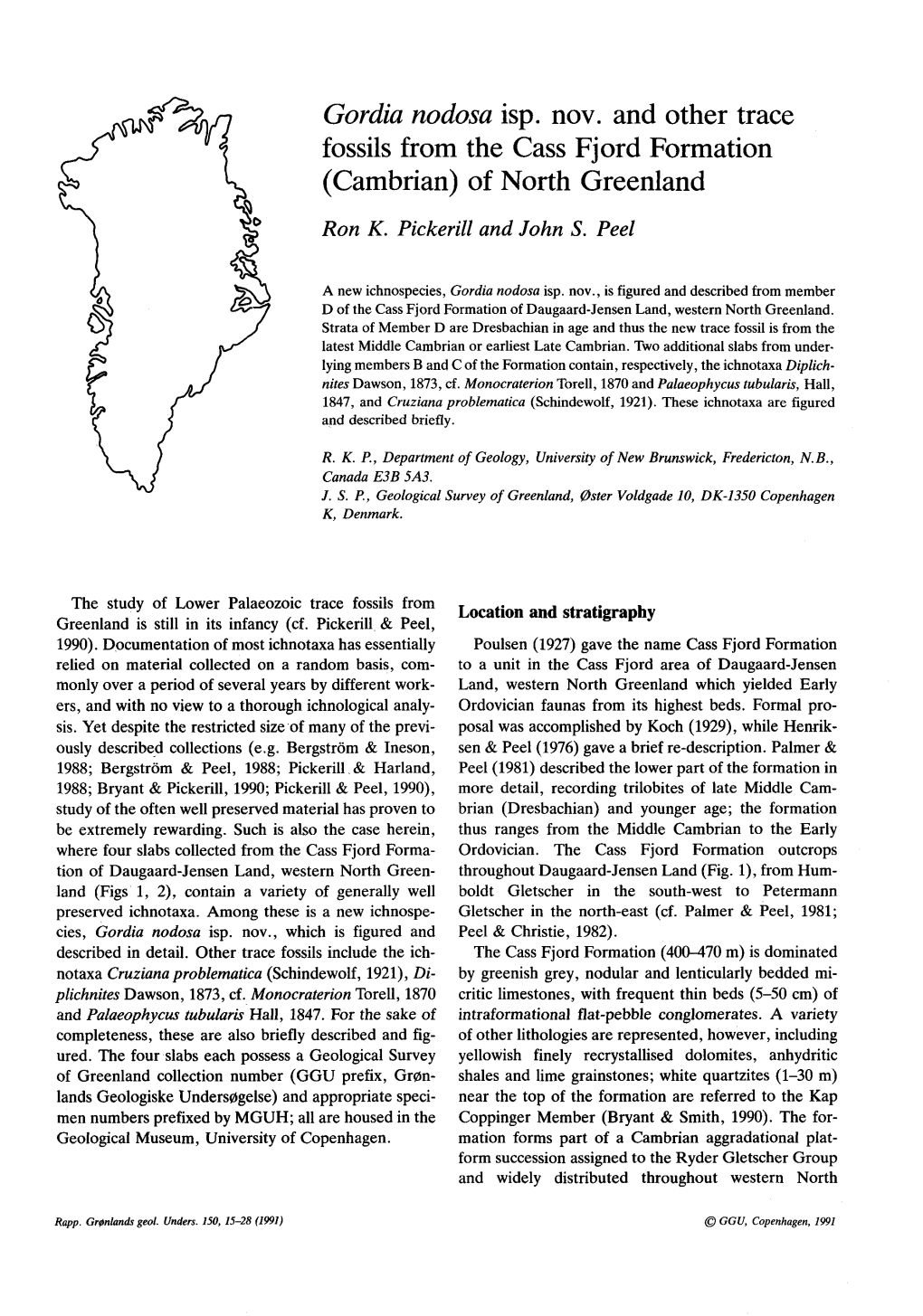 Gordia Nodosa Isp Nov and Other Trace Fossils from the Cass Fjord Formation