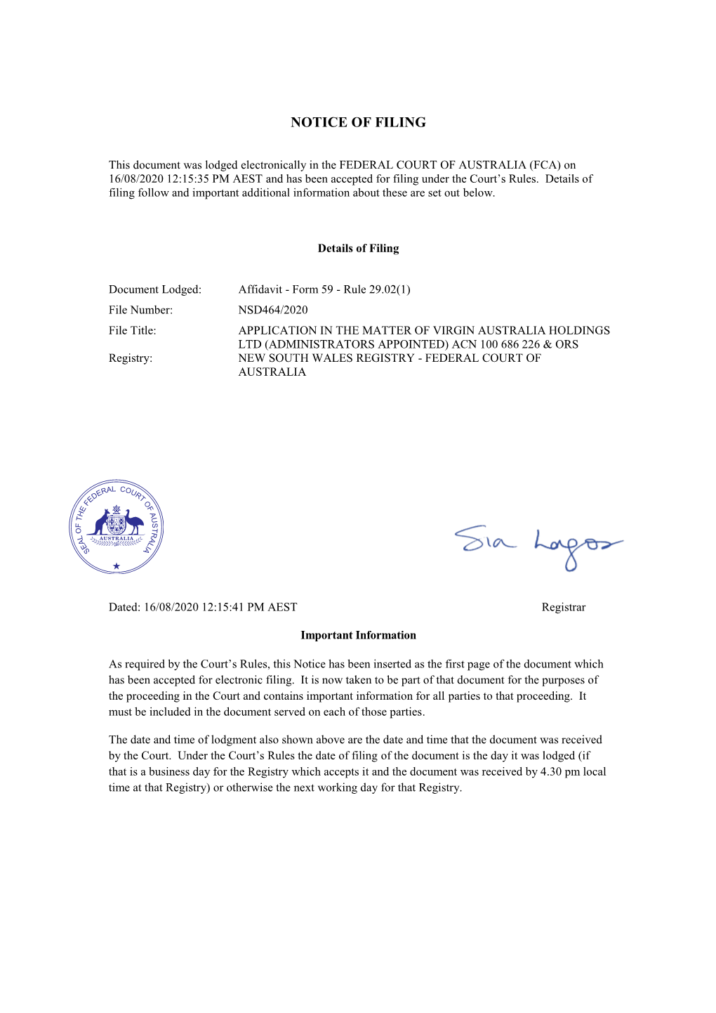 Affidavit of Cameron John Cheetham Affirmed on 16 4 1-11 1-5 August 2020