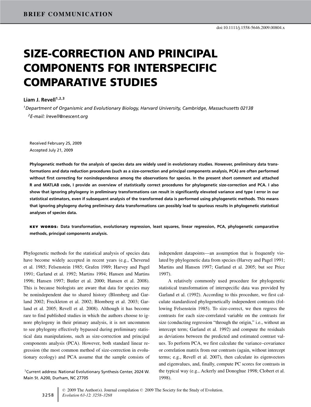 Size-Correction and Principal Components for Interspecific Comparative Studies