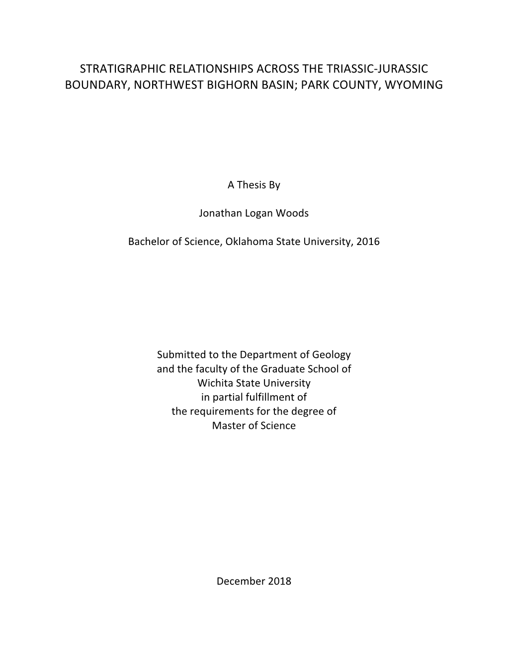 Stratigraphic Relationships Across the Triassic-Jurassic Boundary, Northwest Bighorn Basin; Park County, Wyoming