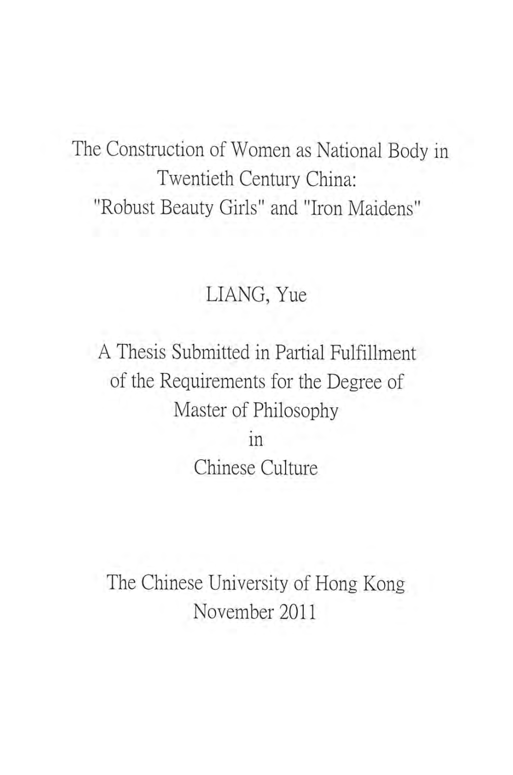 The Construction of Women As National Body in Twentieth Century China: 