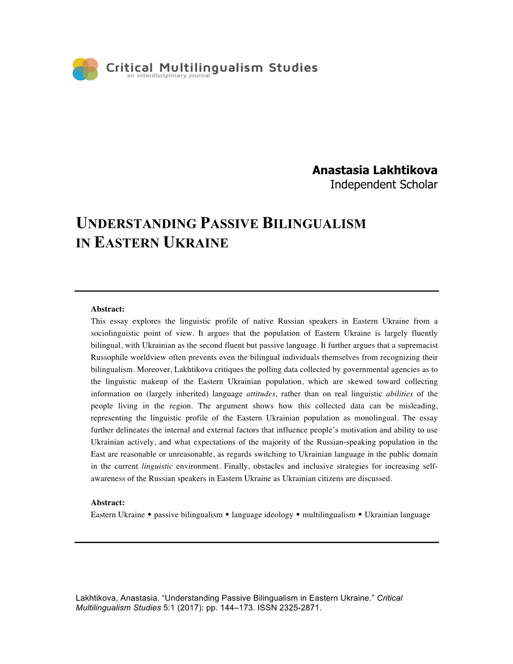 Understanding Passive Bilingualism in Eastern Ukraine
