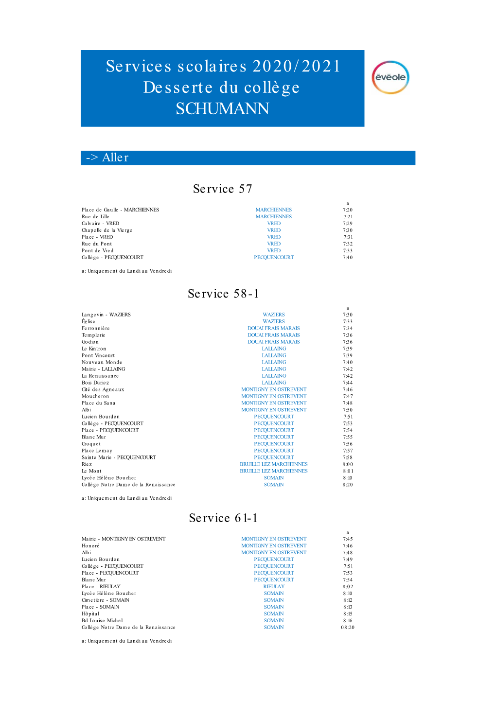 Services Scolaires 2020/2021 Desserte Du Collège SCHUMANN