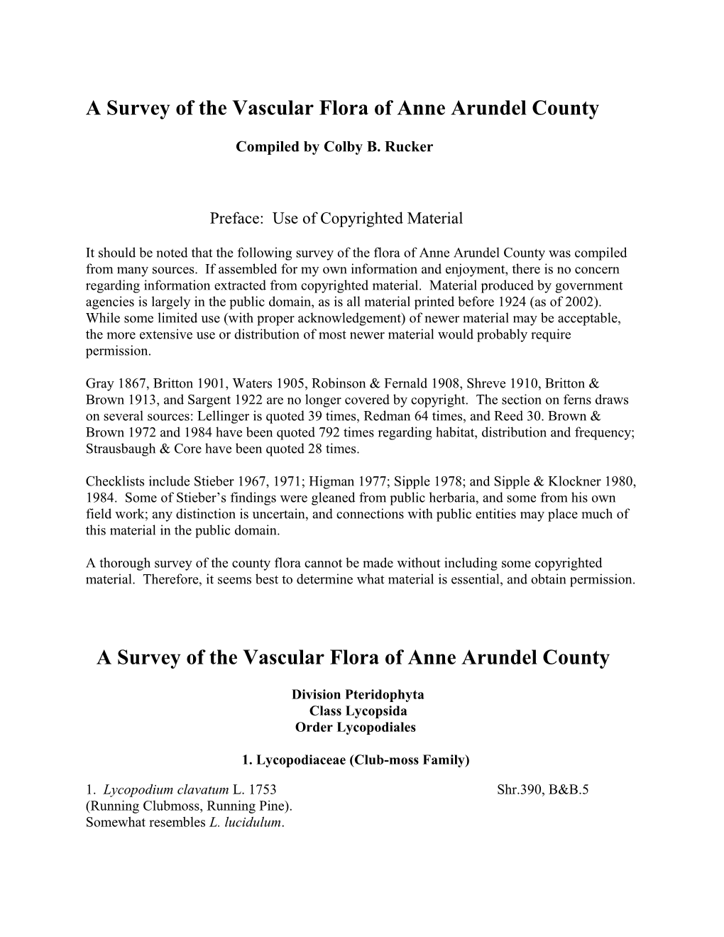 A Survey of the Vascular Flora of Anne Arundel County