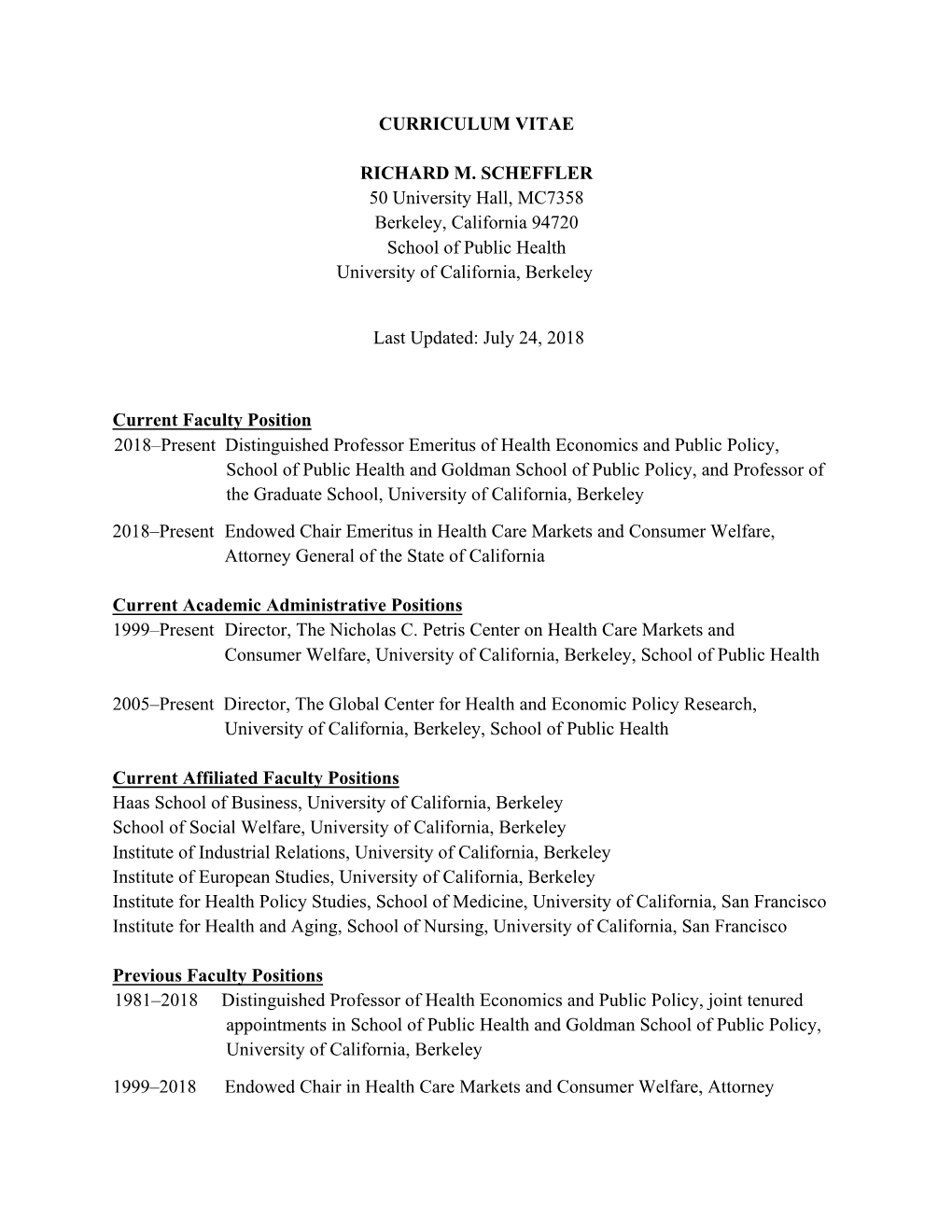 Richard Scheffler CV