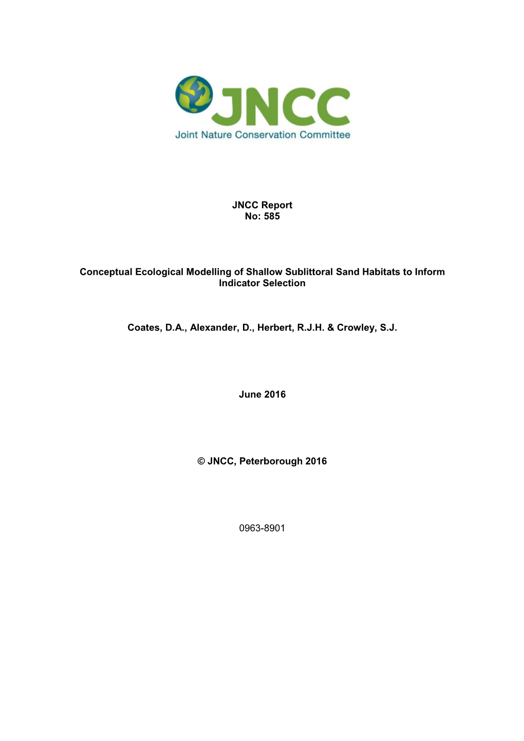 JNCC Report No. 585: Conceptual Ecological Modelling of Shallow