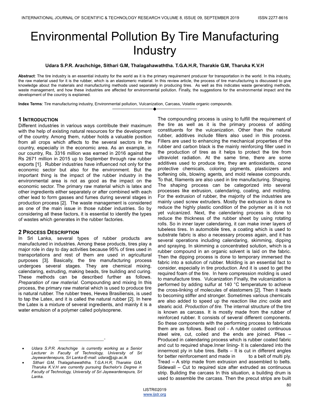 Environmental Pollution by Tire Manufacturing Industry