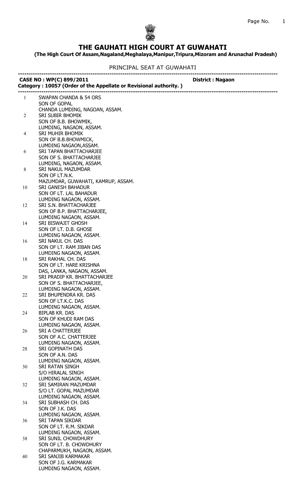 THE GAUHATI HIGH COURT at GUWAHATI (The High Court of Assam,Nagaland,Meghalaya,Manipur,Tripura,Mizoram and Arunachal Pradesh)