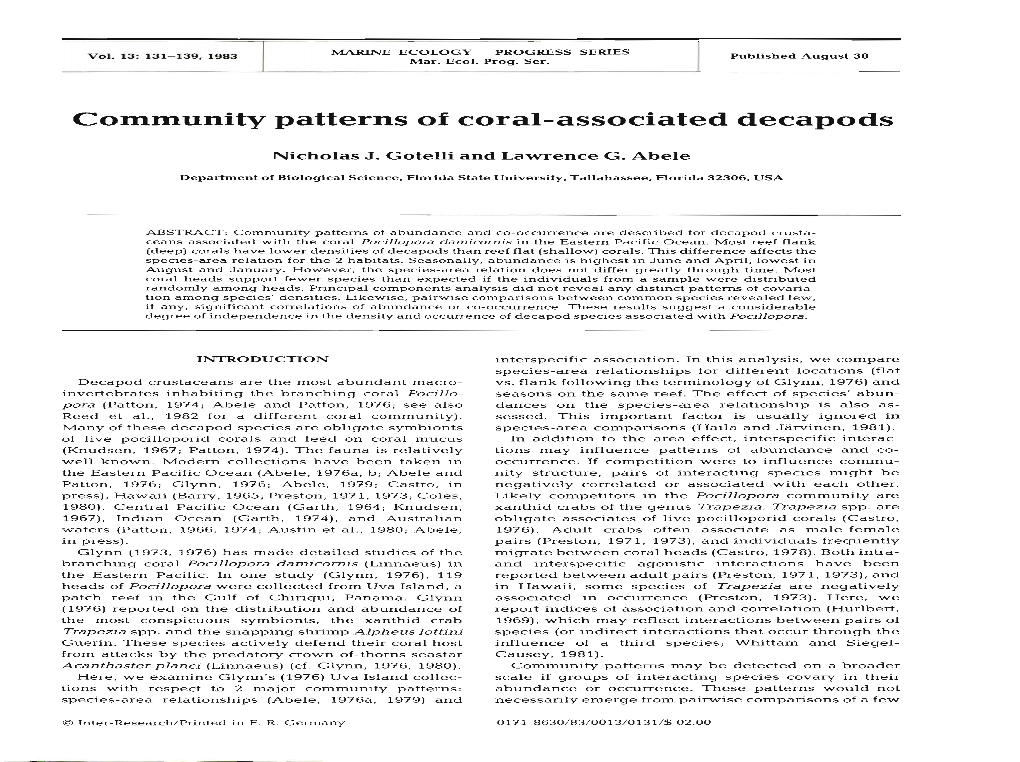 Community Patterns of Coral-Associated Decapods