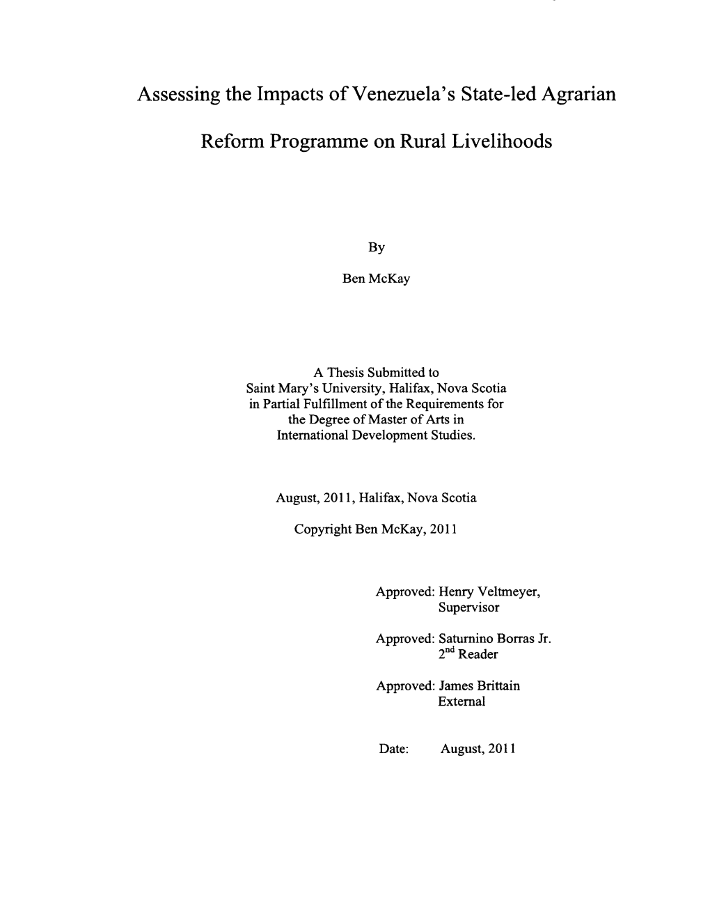 Assessing the Impacts of Venezuela's State-Led Agrarian Reform Programme on Rural Livelihoods