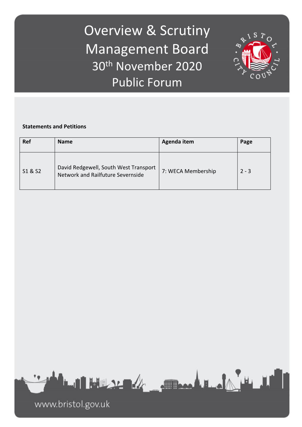 Public Forum OSMB 30-11-20 , Item 62. PDF 156 KB