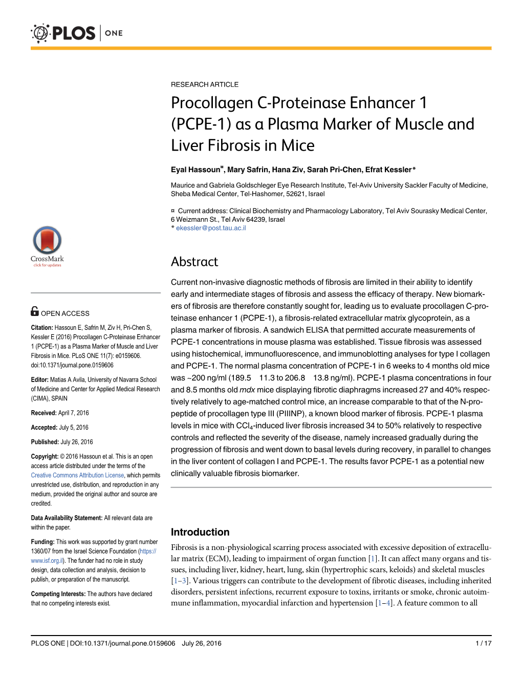 Procollagen C-Proteinase Enhancer 1 (PCPE-1) As a Plasma Marker of Muscle and Liver Fibrosis in Mice