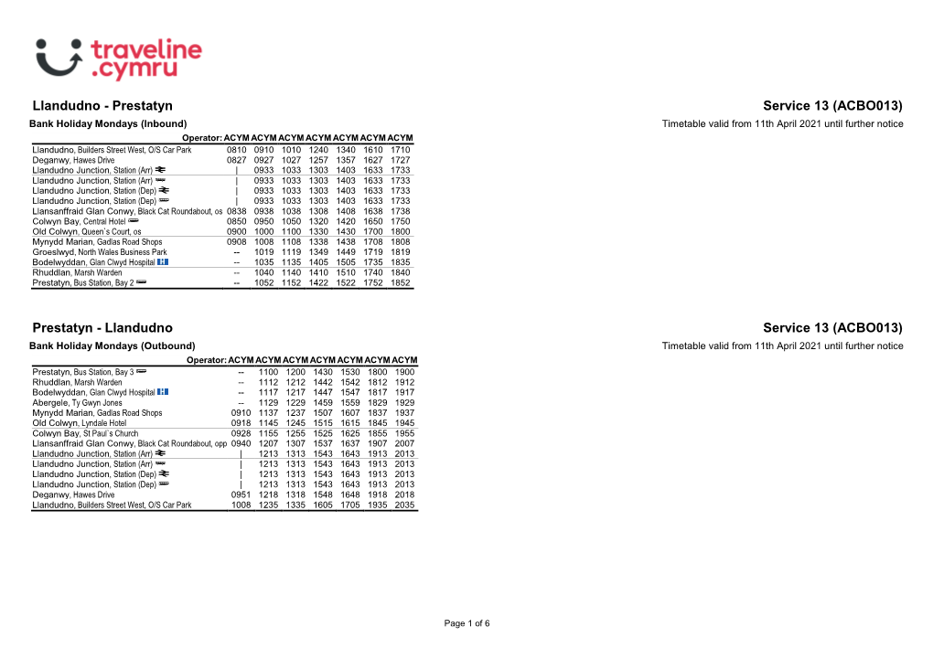 Timetable 013ACB5