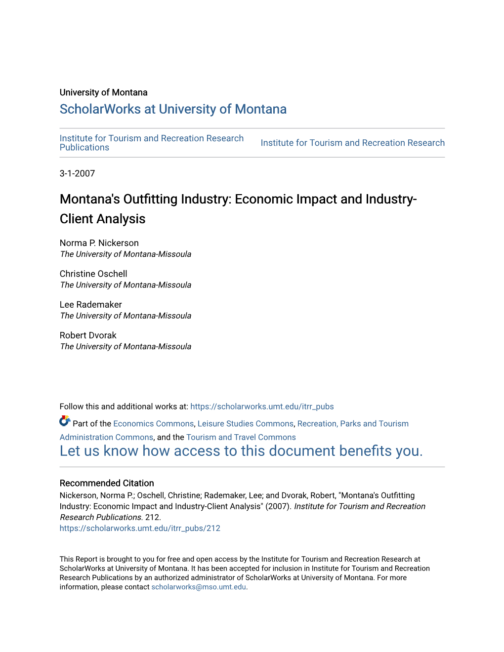Economic Impact and Industry-Client Analysis" (2007)